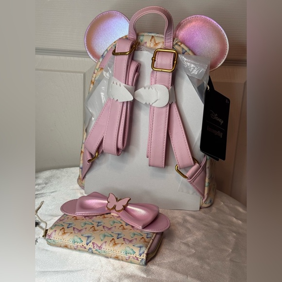 NWT Loungefly Disney Minnie Mouse Butterfly Iridescent Backpack and NWT Wallet - Picture 4 of 13